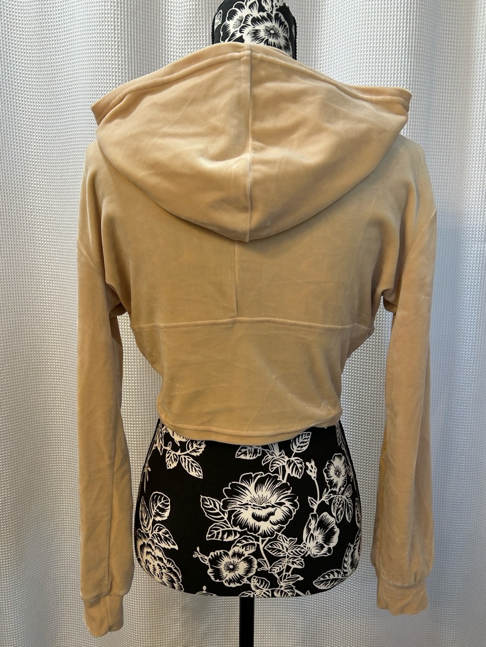 HYFYE Cropped Corset Waist Cropped Velvet Hoodie Beige Women S - Picture 3 of 7